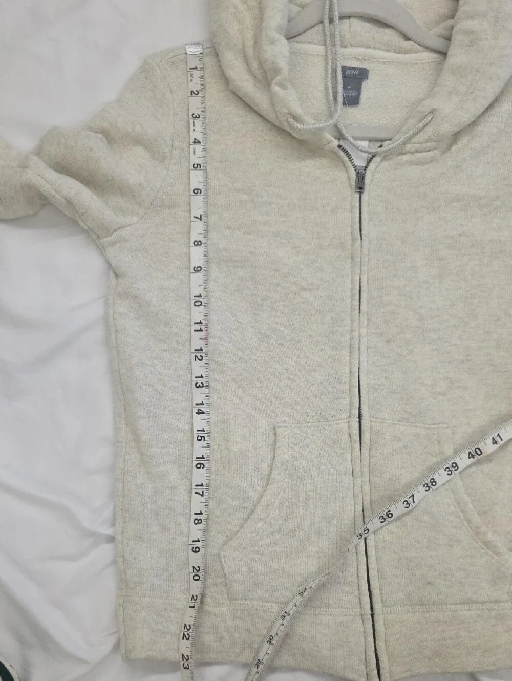 Aerie Ivory Heather Full Zip Hoodie Glitter Drawstrings Logo Size Small